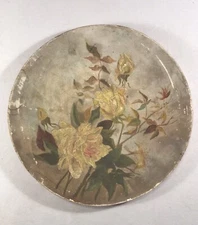 VTG Primitive Earthenware Pottery 10” Plate Hand Painted Floral Folk Art Antique