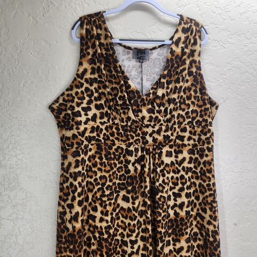 Slinky Brand Cheetah Print V Neck Line Sleeveless Dress +Size 2X - Picture 3 of 4