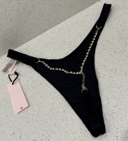 Agent Provocateur Kati Trixie Thong Black Velvet Gold Crystals AP 3 10-12BNWT
