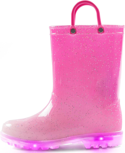 Toddler Light up Rain Boots for Girls Boys Waterproof Rain Boots with Handles Ou