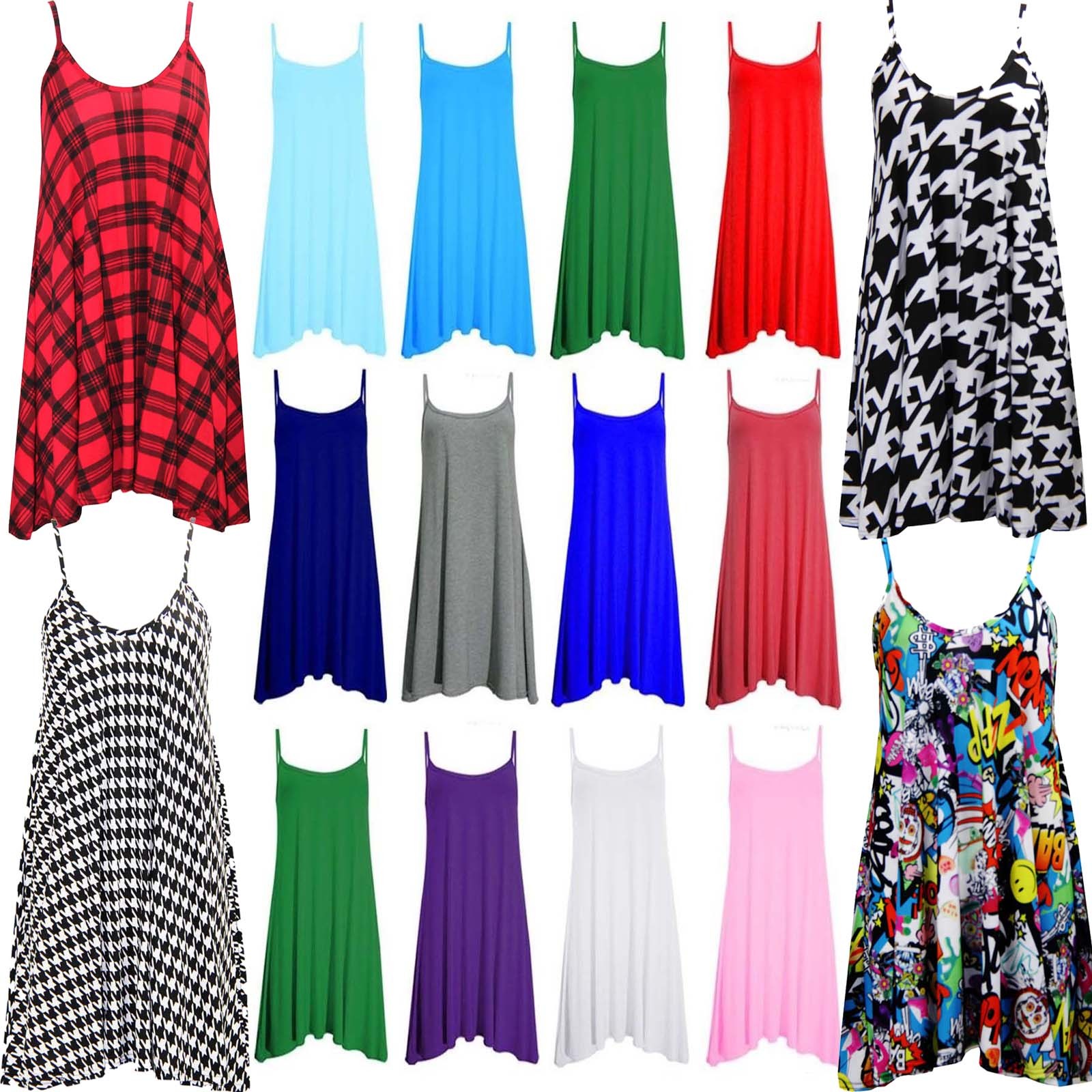 Womens Plain Cami Ladies Summer Swing Mini Dress Long Top Plus Size vest 826 eBay