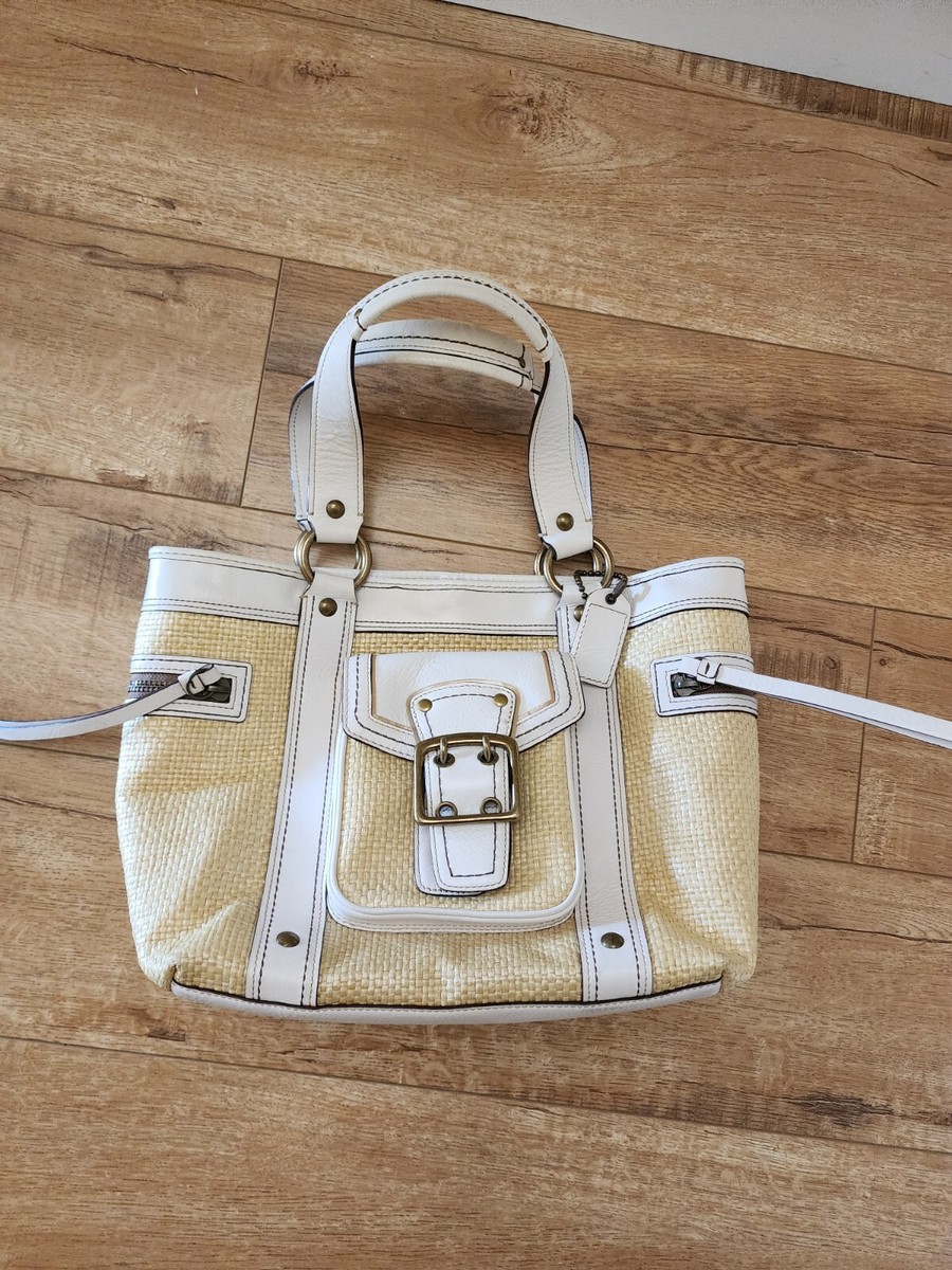 Vintage Coach Legacy Bag Shopper Natural Straw White Leather