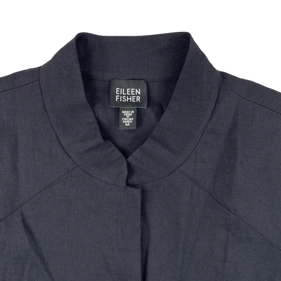 Blazer Eileen Fisher Oculto a Presión Tela Italiana Mezcla de Lino Negro Para Mujer Mediano Foto 4 de 4