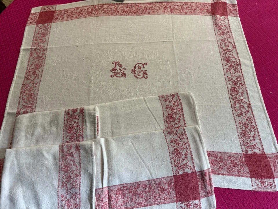 8 serviettes de table coton damassé à liteaux " LG " Réf T173 - Photo 2/4