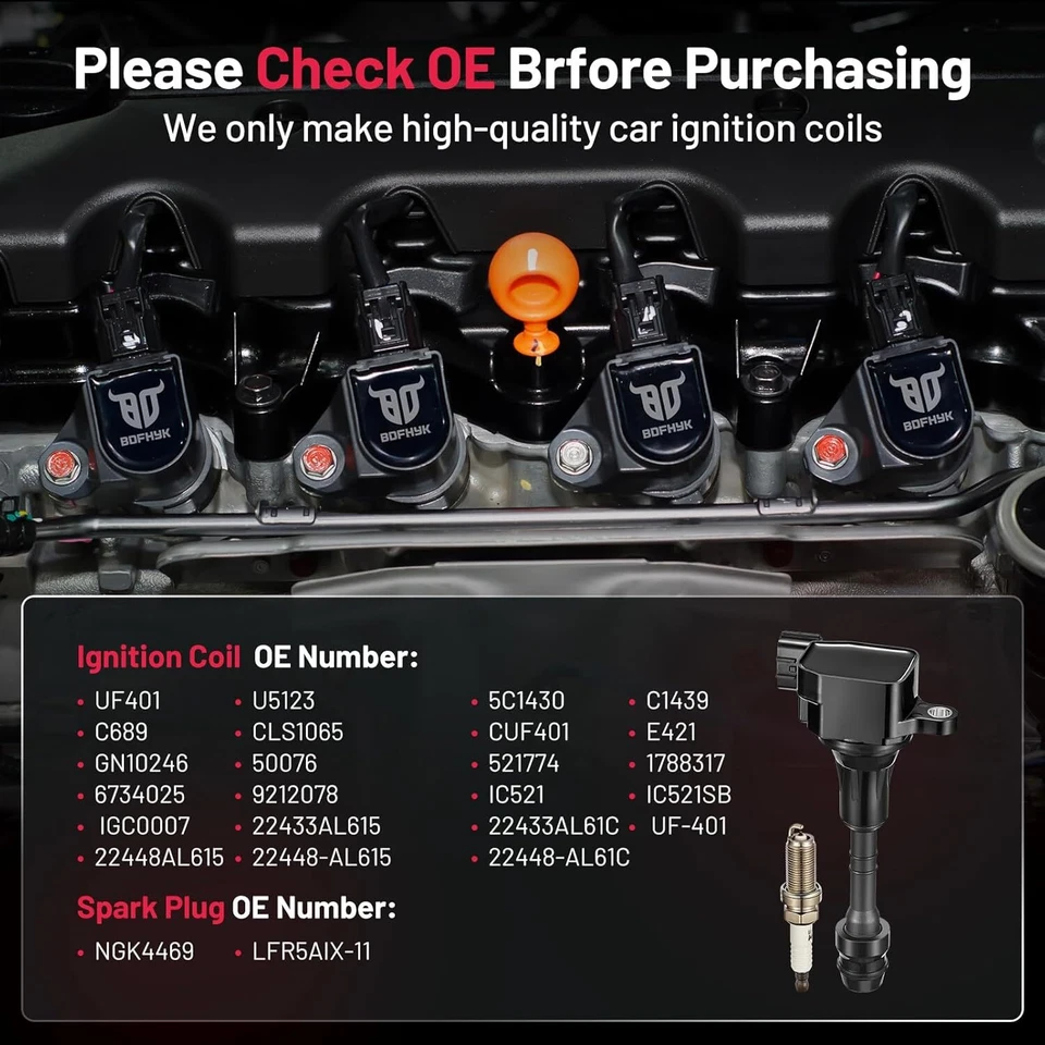 Paquete de 6 bobinas de encendido UF401 y bujías para Infiniti FX35 2003-2008 3,5 L V6 Foto 4 de 4