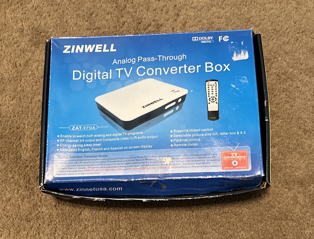 Zinwell Digital to Analog TV Converter Box ZAT970A w/ Remote New In