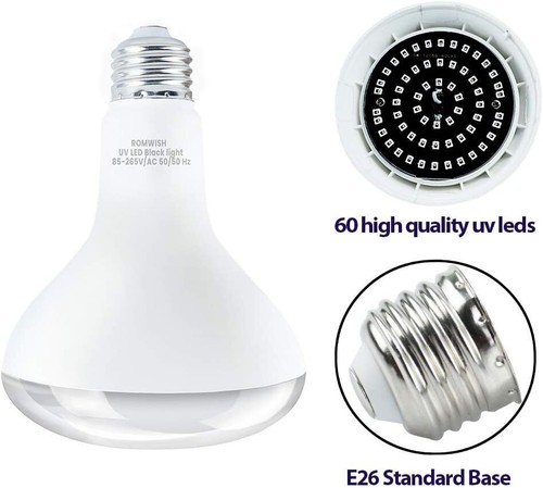 15W LED Black Light Bulb, E26 Black Light Bulbs 385-400nm, 16.4FT Hanging Cord - Picture 4 of 7