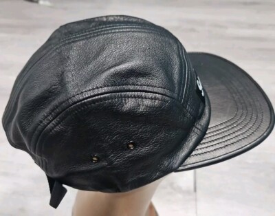 Supreme Leather Camp Cap Black Hat Black Box Logo 100