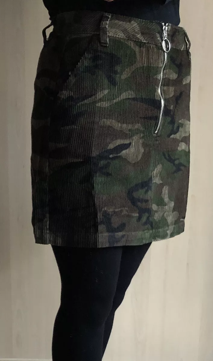 NEW EX TOP SHOP WOMAN S KHAKI CAMO CORD MINI SKIRT SIZES 4 16 eBay