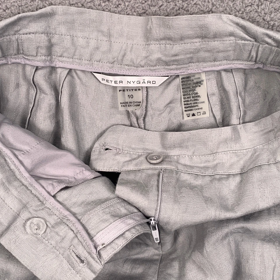 Peter Nygard Petites Women's Size 10 Linen Blend Pants Gray Floral Texture - Image 4 of 4