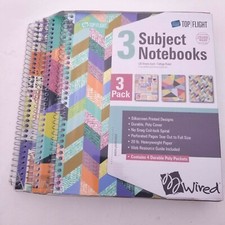 Top Flight 3 Subject Notebooks 3-Pack Plain/Patterned College-Ruled SEALED