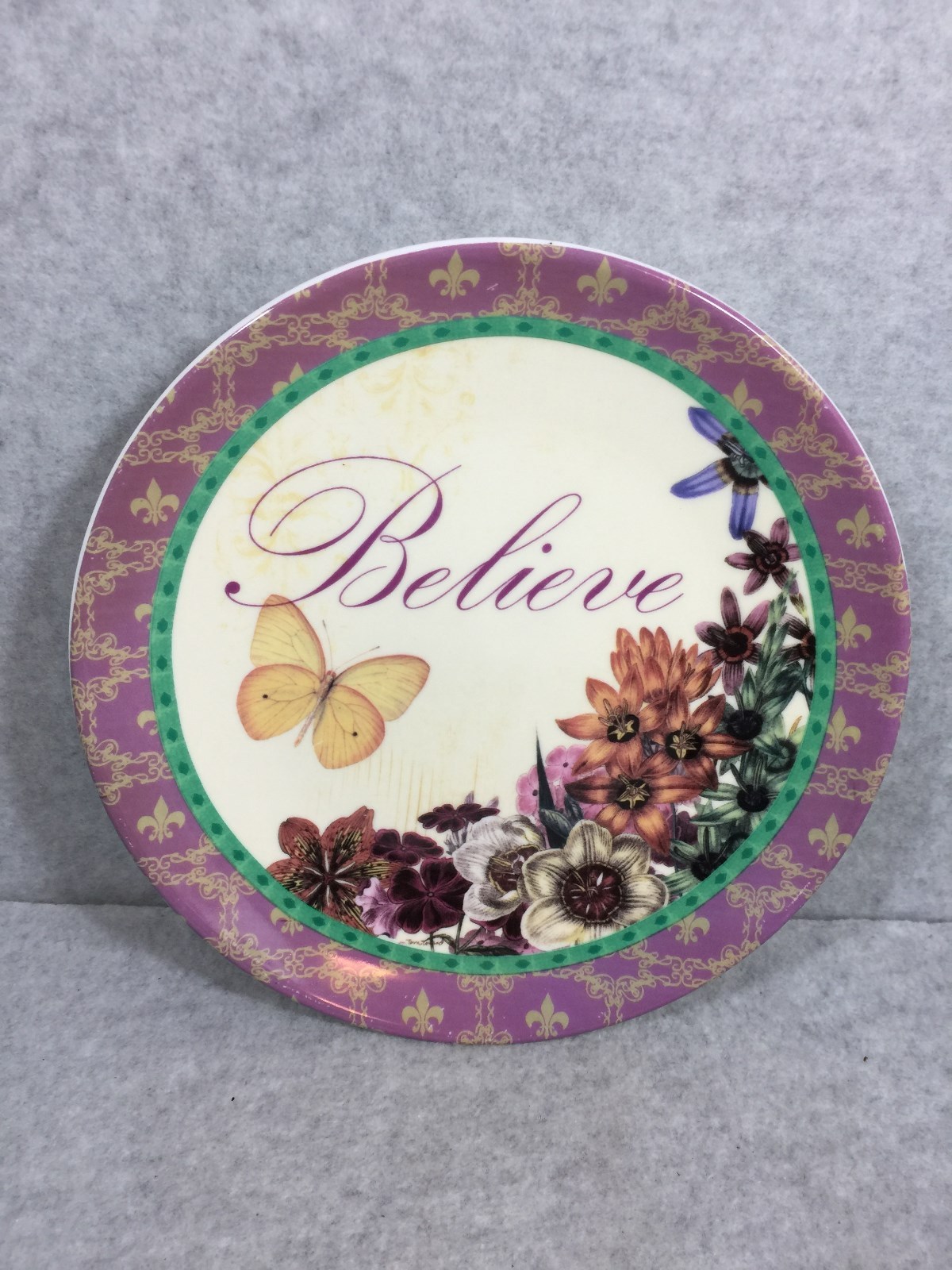 CARSONS HOME ACCENTS FLORAL COLLECTION TERRI CONRAD "BELIEVE" PLATE NEW
