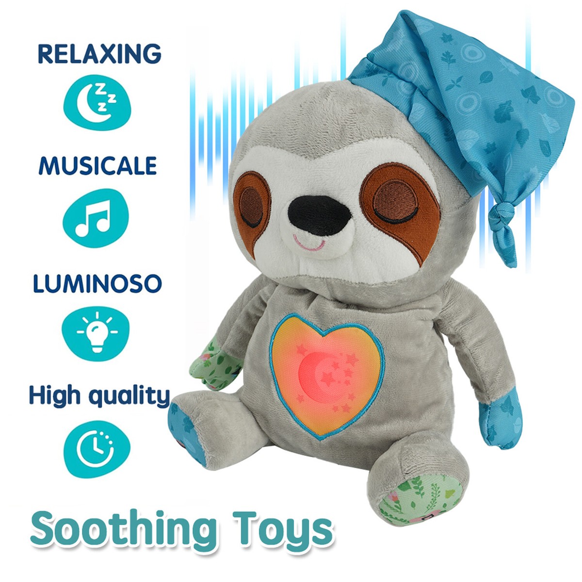 Sloth Sleeping Toy With Glowing Heart Songs Natural Sounds