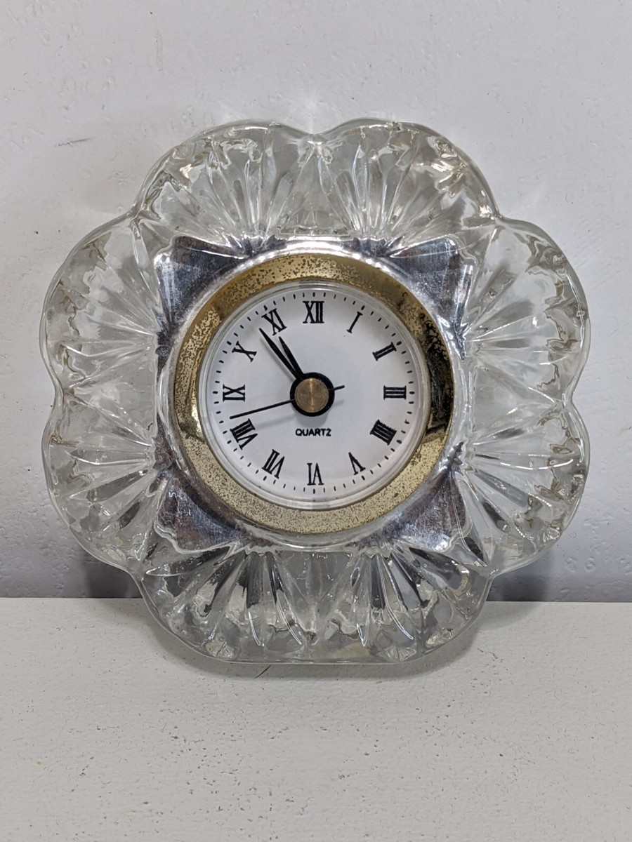 Vtg Miniature Quality Crystal Cut Glass Mantel/Desk Clock JT 1688