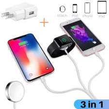 3 in 1 USB Magnetic Charging Cable For Apple iPhone Watch Series 1 2 3 4 Charger
