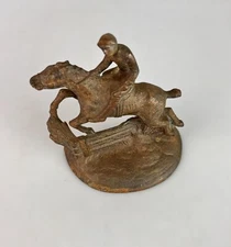 Vintage Antique Cast Iron Hubley Steeplechase Horse & Rider Single Book End Rare