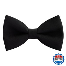 Bow Tie House Mens Classic Pre-Tied Bow Tie Formal Solid Tuxedo Large Black
