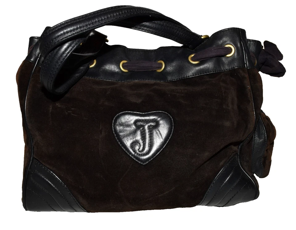 Vtg Juicy Couture Daydreamers Brown Velour Scottie Dogs Large Shoulder Tote Bag - Image 3 of 4