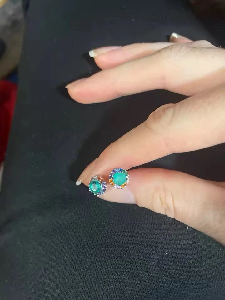 西瓜碧玺耳环 925 纯银耳环碧玺耳钉 — 第 3/4 张图片