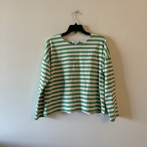 COS Boxy Fit Long Sleeve Tee T Shirt Green Striped S Minimalist