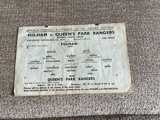 Fulham V Queens Park Rangers QPR. F L South. 9th Sept 1944. Season 1944/45