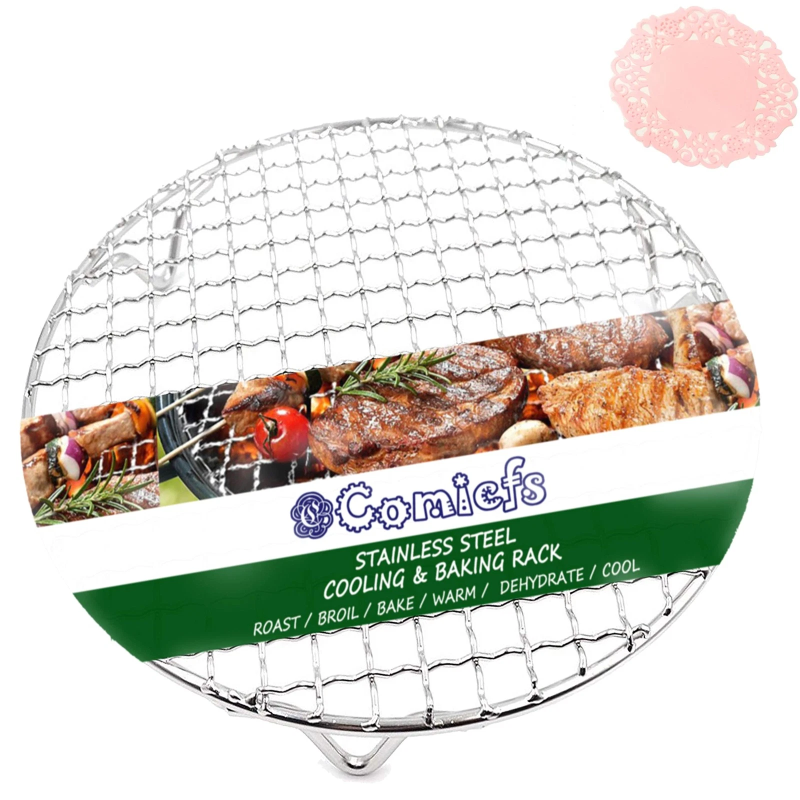 Cooking Rack Round 8.9" Wire Steaming Cooling Rack and 304 Stainless Steel Cr...