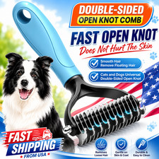 Pet Deshedding Brush Double Sided Dog Cat Grooming Comb Dematting Rake Tool