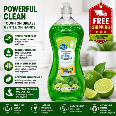 Great Value Dish Washing Liquid Detergent, Limon/Lime, 28 fl oz