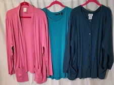 Blair H BY Halston Only Necessities 3x Cardigan Slinky Shirt Bundle Lot Colorful