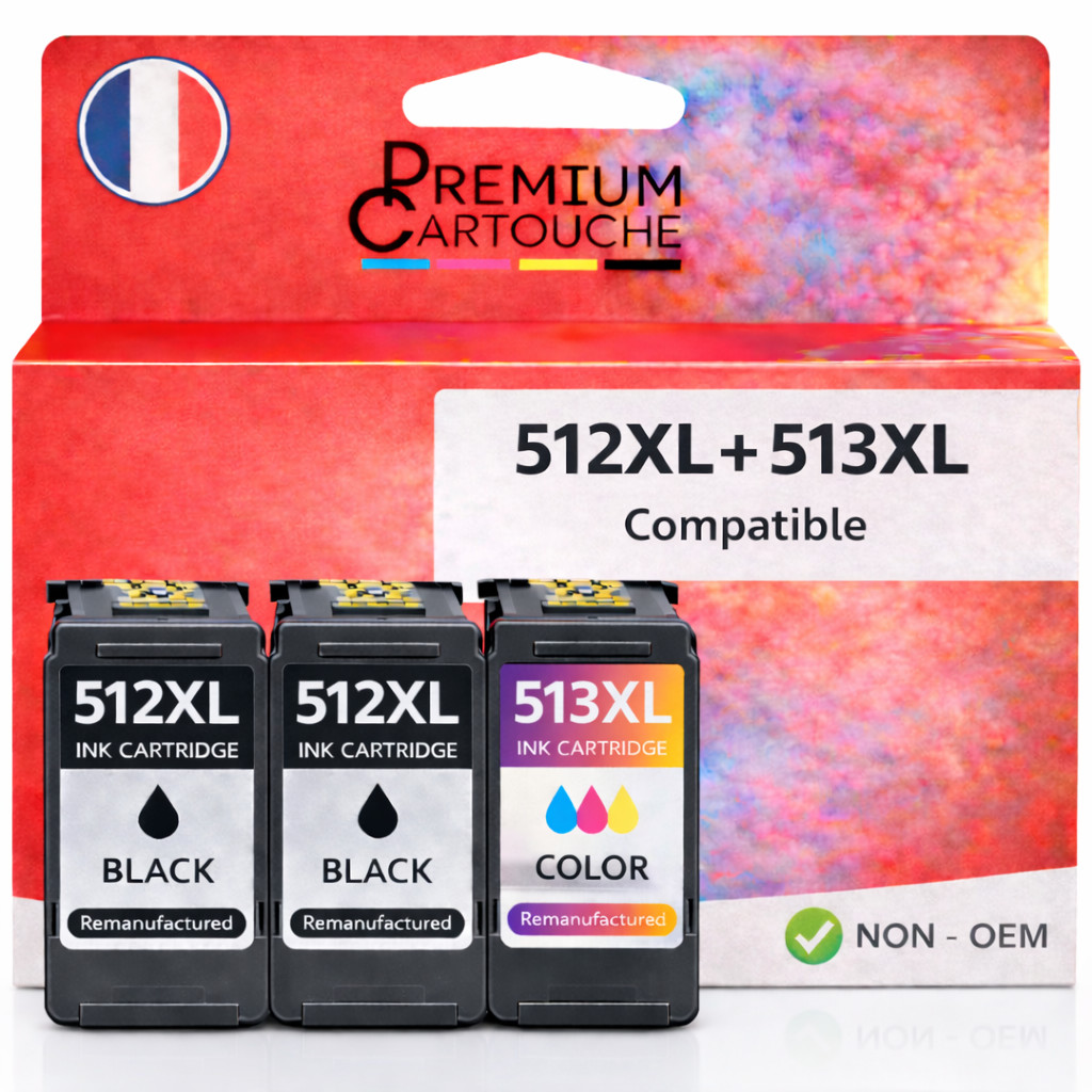 Cartouche Canon PG512 CL513 lot de 3 qualite superieure aux pigments denses