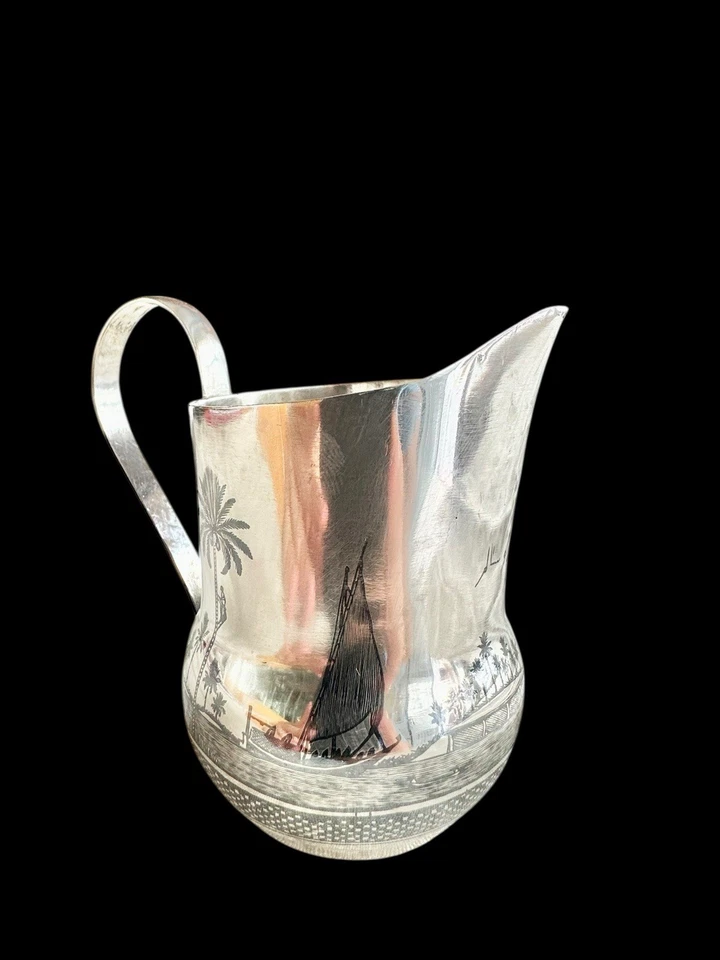Старинный F.Quality ручной ковки Ирак твердого серебра Niello молока кофе кувшин подписанный - Изображение 2 из 4