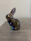 Fenton Amethyst Carnival Glass Bunny Iridescent Rainbow Easter Figurine 2 3/4”