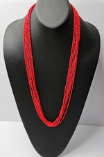 Vintage Red 6 Strand Beaded Necklace 36 inches long