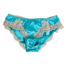 DOLCE & GABBANA Underwear Blue Silk Satin Floral Lace Trim New Slip IT3/M 250usd