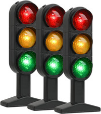 3Pcs Traffic Light Stoplight Model, 20X8Cm Signs Mini Pretend Play Lamp Simulati
