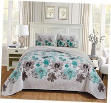 Collection 3 Piece Quilted Reversible King/California King Lily Turqoise