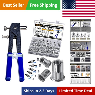 #ad Pressure Rivet Nut Tool Kit 430Pcs Aluminum Rivet Nut Combination M8 M6 M5 M... $57.99