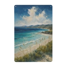 Turquoise Coastal Beach Landscape Metal Tin Sign Wall Decor 8x12 Inch