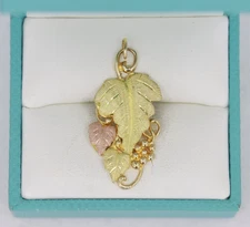 10K 12K Tri-Color Gold Black Hills Gold Leaves & Grapes Pendant