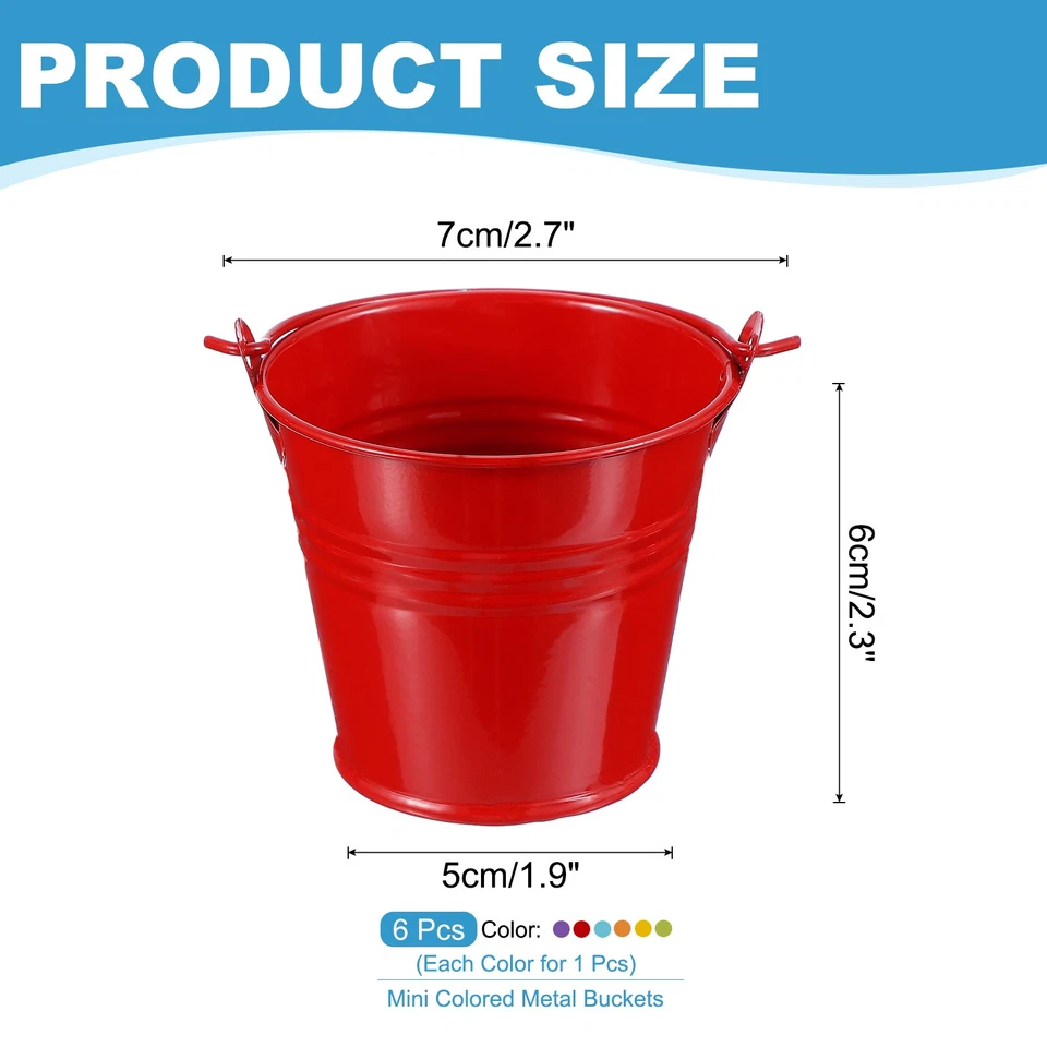 6 piezas cubos pequeños de metal de 2,7"x2,3" con mango mini cubo galvanizado 6 colores Foto 2 de 4