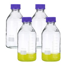 4 x Media Storage Bottles 1000ml Borosilicate Glass Graduated Bottles Clear