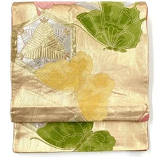 4959# Japanese Vintage Fukuro Obi Belt Kimono Fabric Silk Gold Traditional