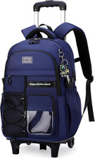 Boys Girls Rolling Backpack for School, Kids Carry-On Luggage Wheeled Bookbag, B
