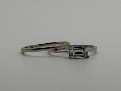 Charles & Colvard 14K White Gold 1ct Emerald-Cut Moissanite Ring Set 7