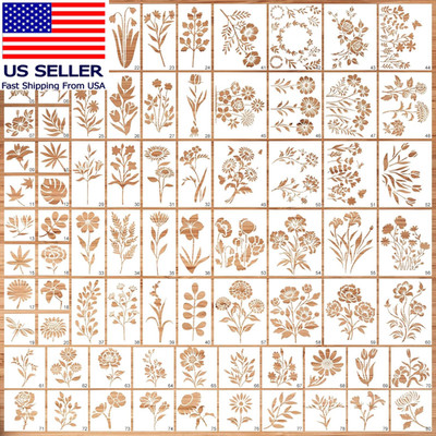80Pcs Stencils for Painting, Stencils for Crafts Reusable Flower Wall Stencils f