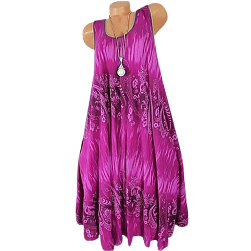 Plus Size Women Sleeveless Boho Sundress Casual Holiday Beach Baggy Tank Dresses - Picture 9 of 17