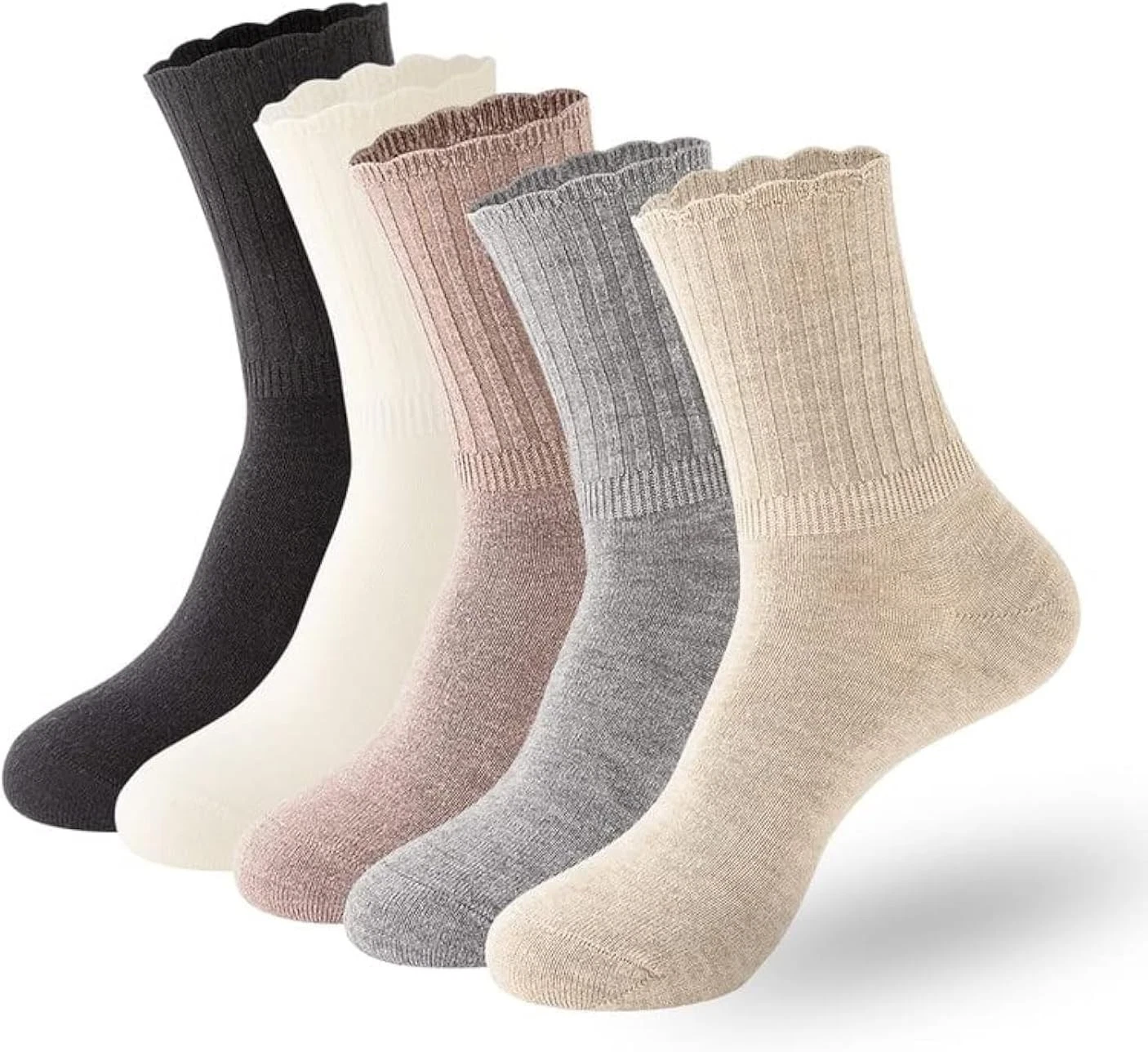PADFOM Women Thin Cashmere Socks, Soft Medium, Black/Grey/Khaki/Beige/White