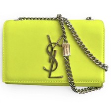 Saint Laurent borsa a tracolla donna verde pelle logo YSL catena argento