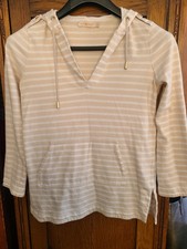 Tory Burch Hoodie Pullover Striped V-Neck Womens M 100 Cotton Knit