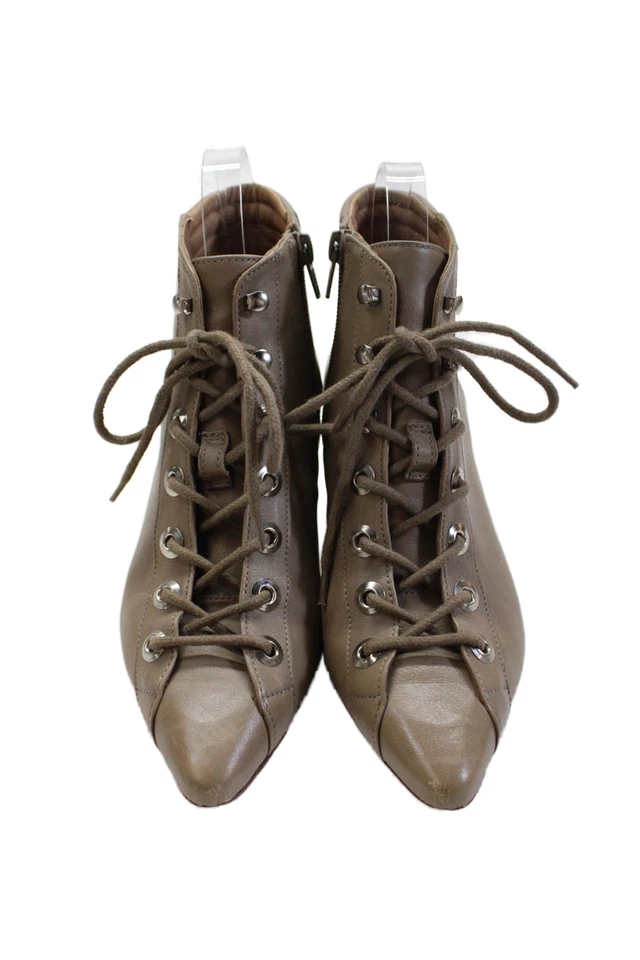 Botines Bernardo para mujer de cuero marrón con cordones y cremallera lateral de tacón bloque talla 6M Foto 2 de 4